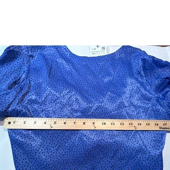 Zara Blue Black Polka Dot Long Sleeve Crop Top Women’s Size XL - Picture 9 of 14